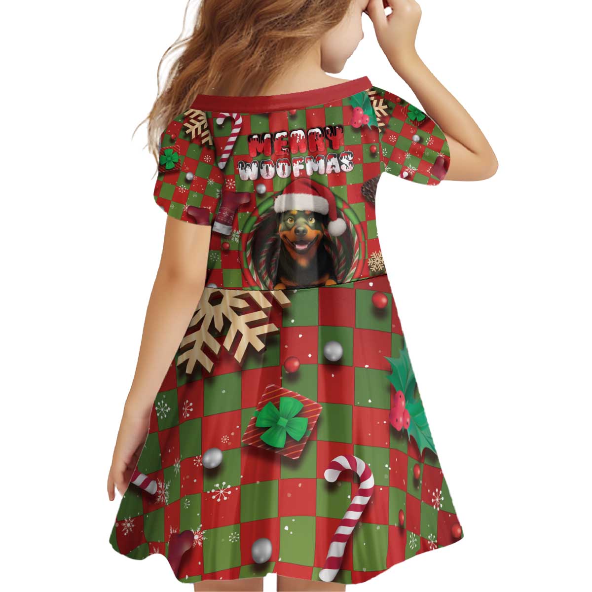 Rottweiler Christmas Kid Short Sleeve Dress Merry Woofmas - Wonder Print Shop