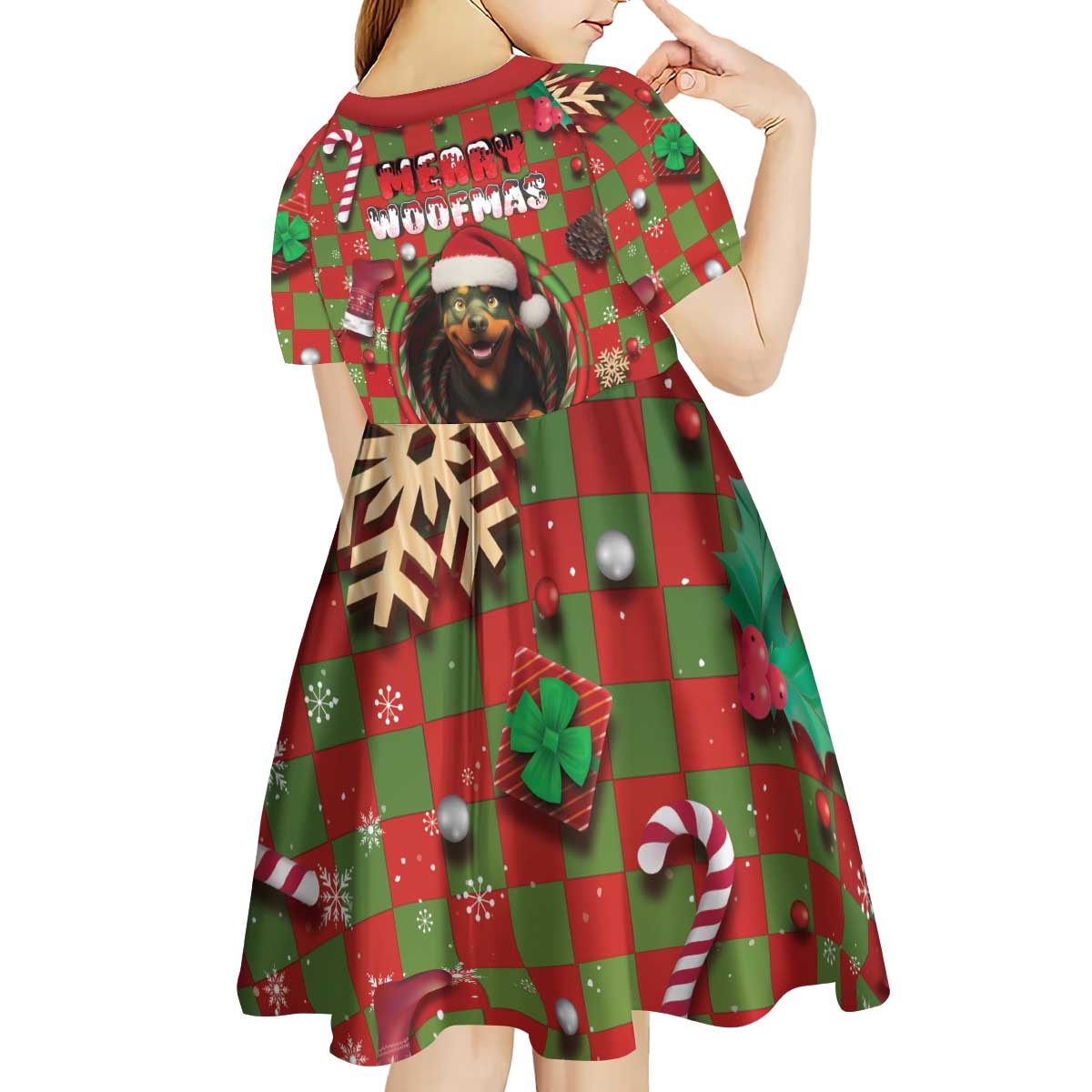 Rottweiler Christmas Kid Short Sleeve Dress Merry Woofmas - Wonder Print Shop