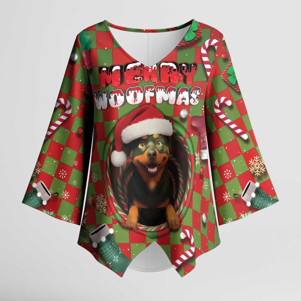 Rottweiler Christmas Kimono Sleeve Blouse Merry Woofmas - Wonder Print Shop