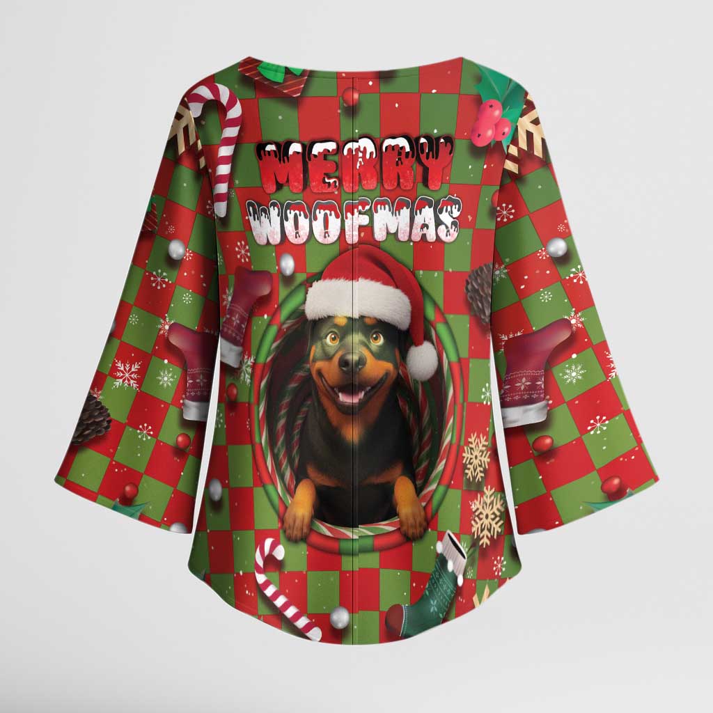 Rottweiler Christmas Kimono Sleeve Blouse Merry Woofmas - Wonder Print Shop