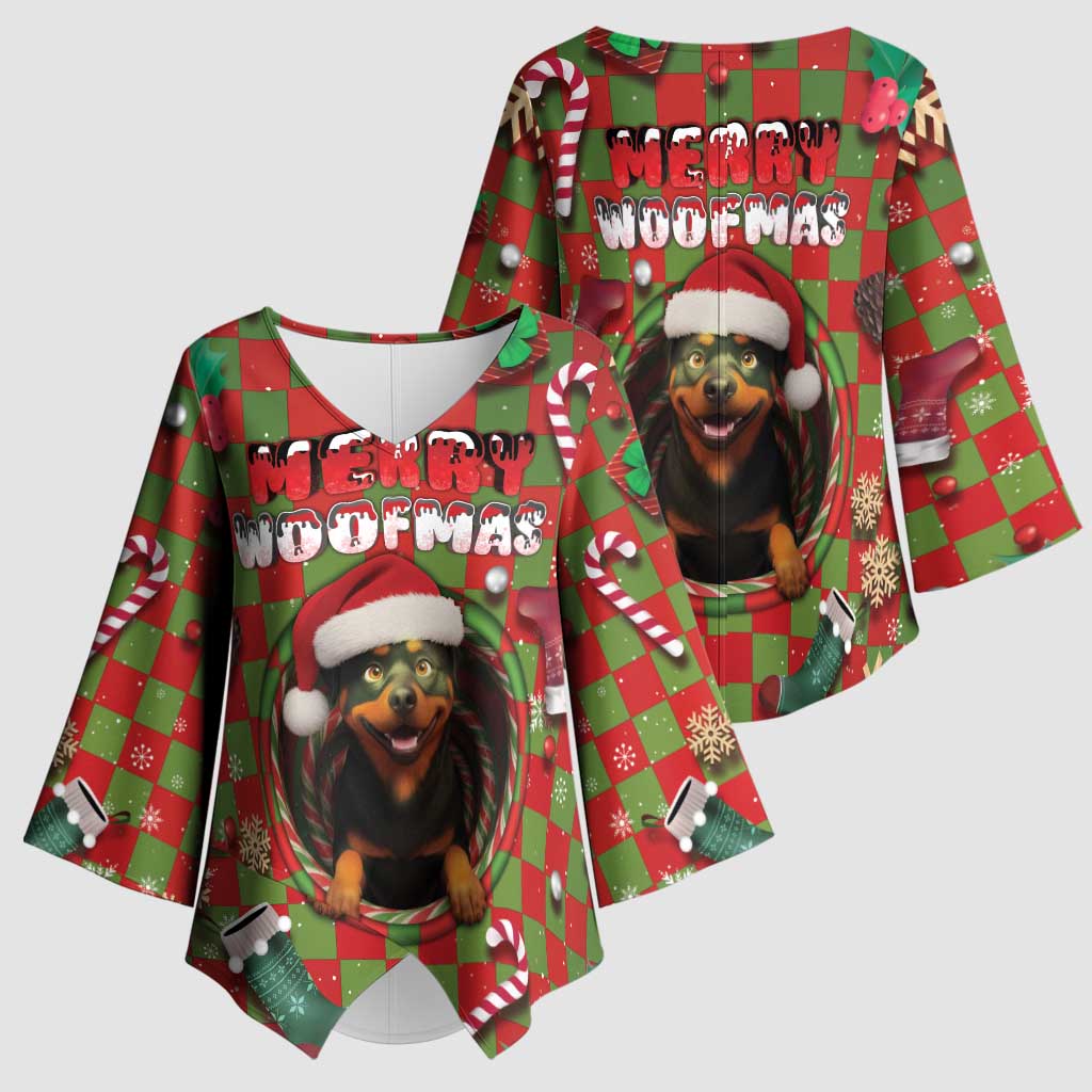 Rottweiler Christmas Kimono Sleeve Blouse Merry Woofmas - Wonder Print Shop
