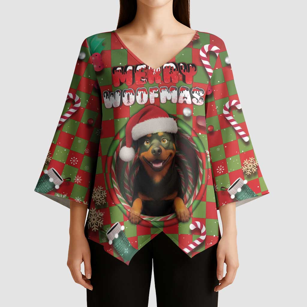 Rottweiler Christmas Kimono Sleeve Blouse Merry Woofmas - Wonder Print Shop
