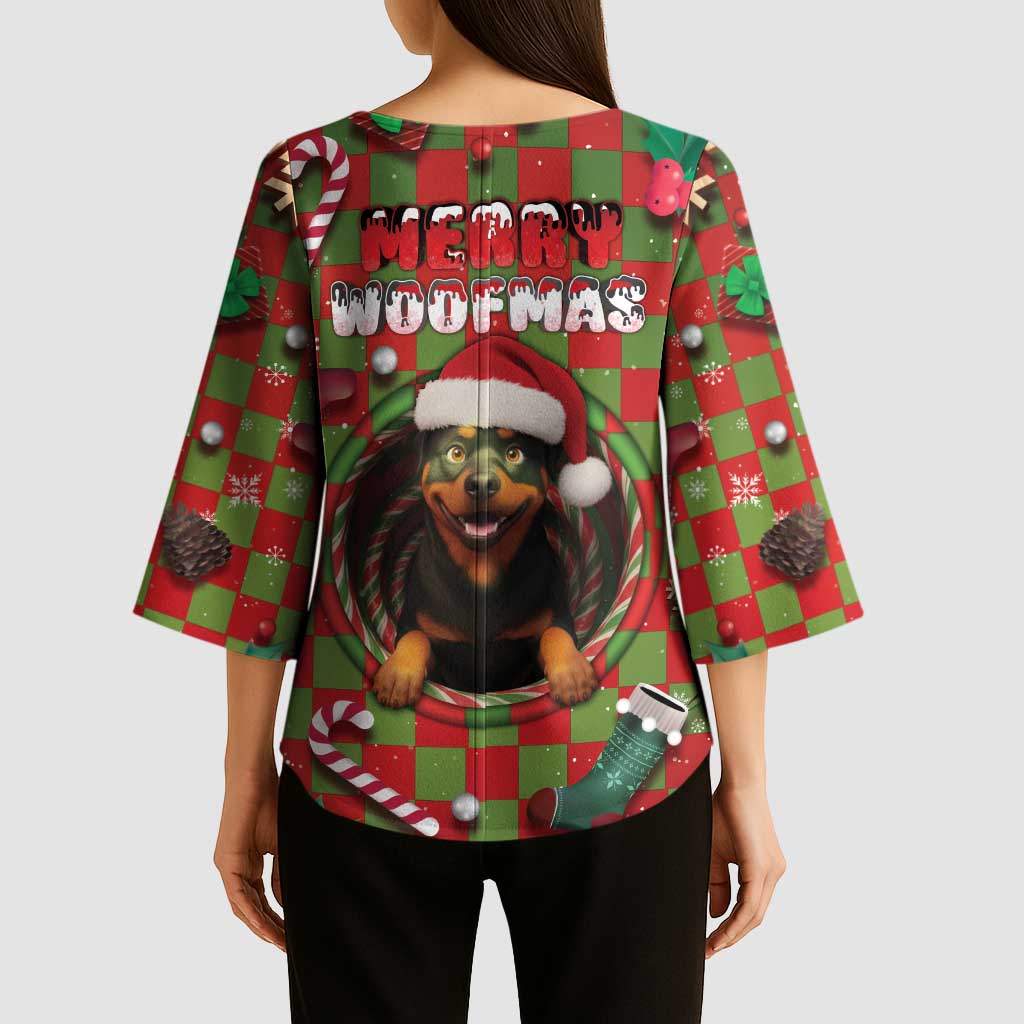 Rottweiler Christmas Kimono Sleeve Blouse Merry Woofmas - Wonder Print Shop