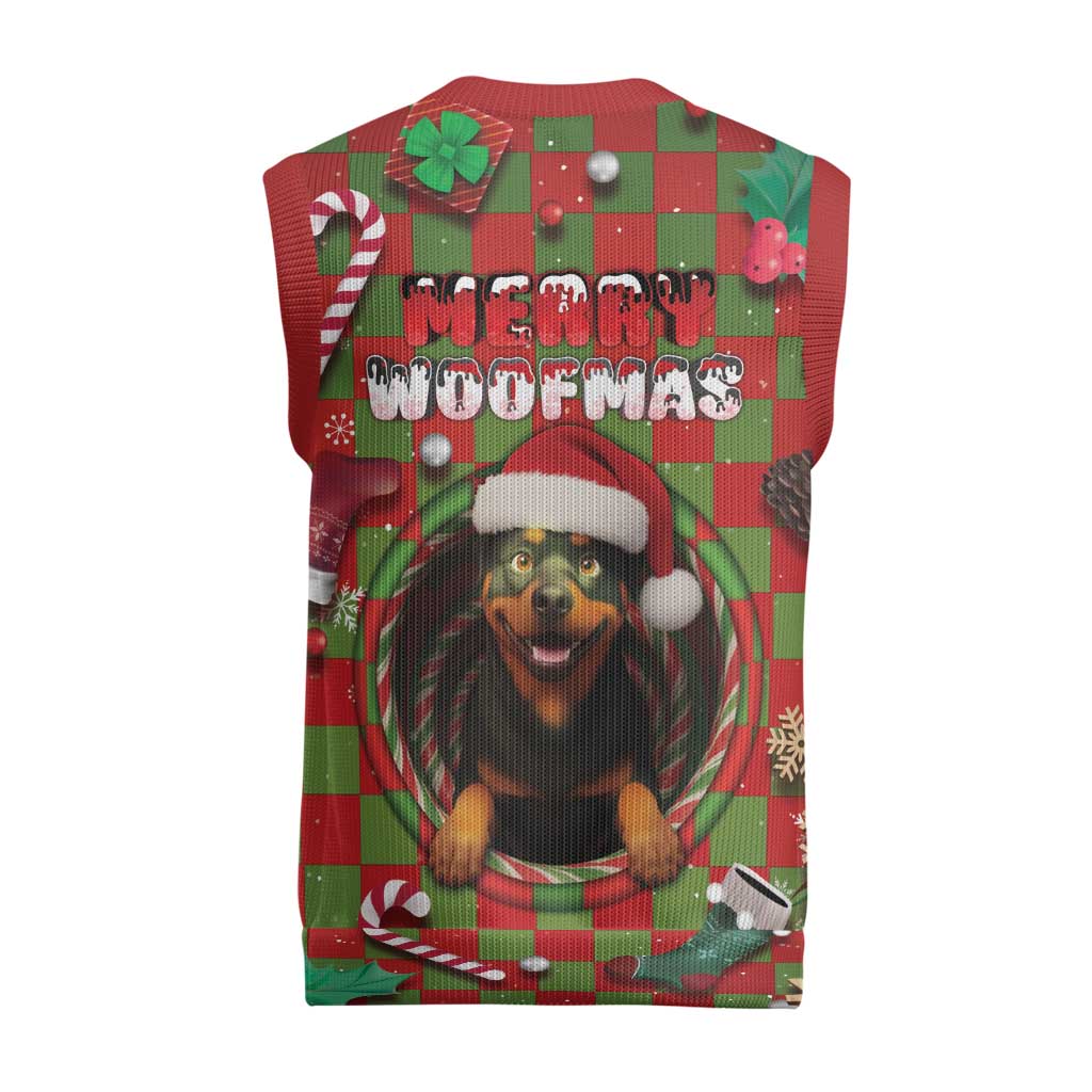 Rottweiler Christmas Knitted V-Neck Vest Merry Woofmas - Wonder Print Shop