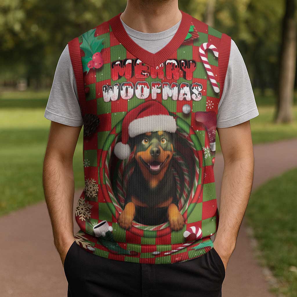 Rottweiler Christmas Knitted V-Neck Vest Merry Woofmas - Wonder Print Shop