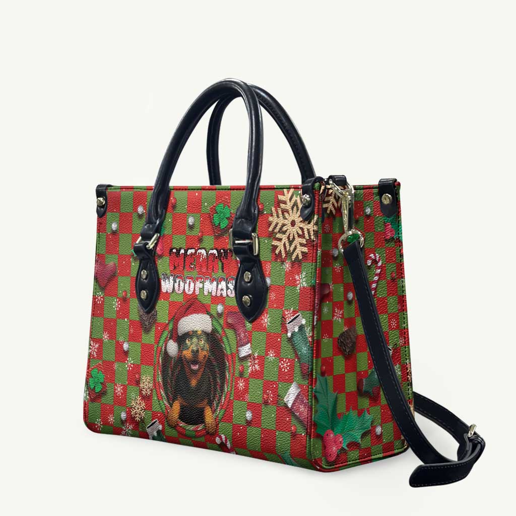 Rottweiler Christmas Leather Bag Merry Woofmas - Wonder Print Shop