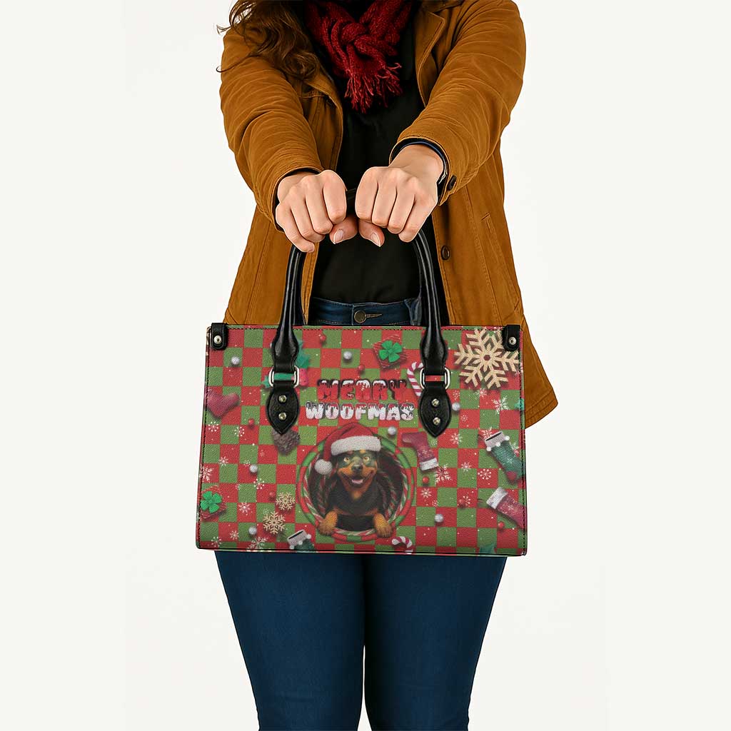Rottweiler Christmas Leather Bag Merry Woofmas - Wonder Print Shop