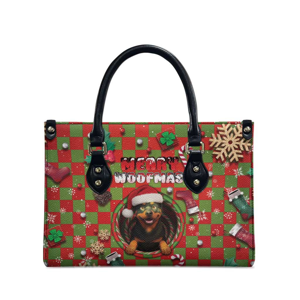 Rottweiler Christmas Leather Bag Merry Woofmas - Wonder Print Shop