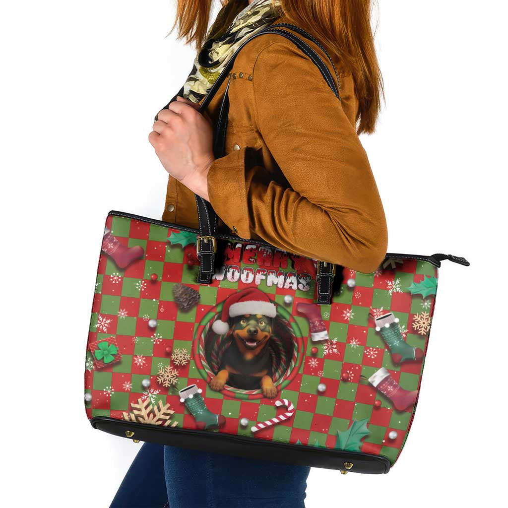 Rottweiler Christmas Leather Tote Bag Merry Woofmas - Wonder Print Shop