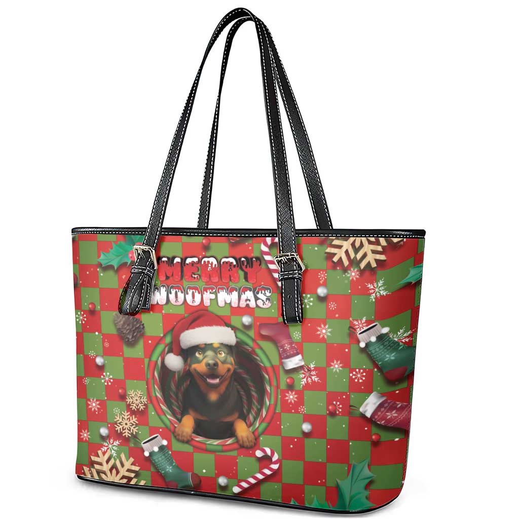 Rottweiler Christmas Leather Tote Bag Merry Woofmas - Wonder Print Shop
