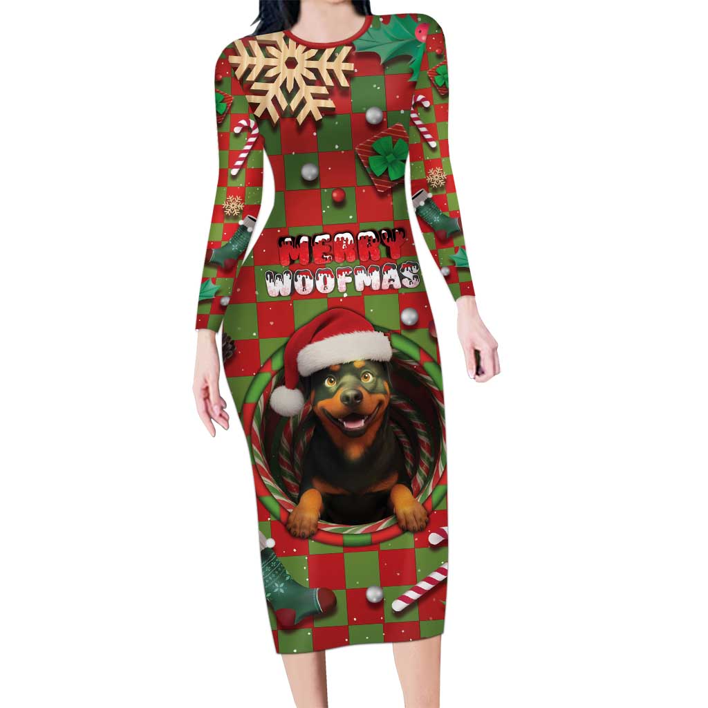 Rottweiler Christmas Long Sleeve Bodycon Dress Merry Woofmas - Wonder Print Shop