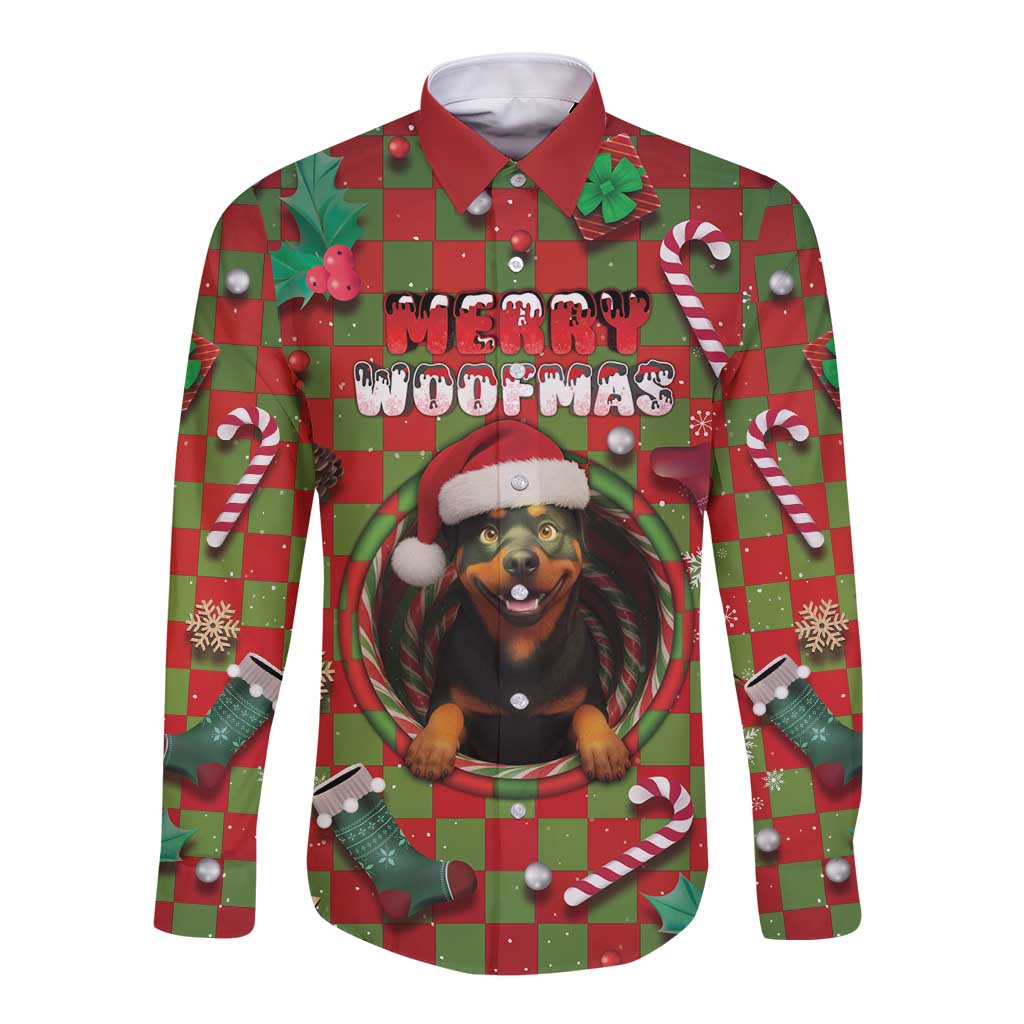 Rottweiler Christmas Long Sleeve Button Shirt Merry Woofmas - Wonder Print Shop