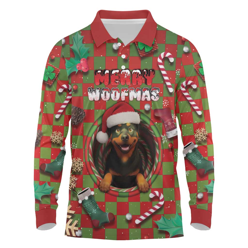 Rottweiler Christmas Long Sleeve Polo Shirt Merry Woofmas - Wonder Print Shop