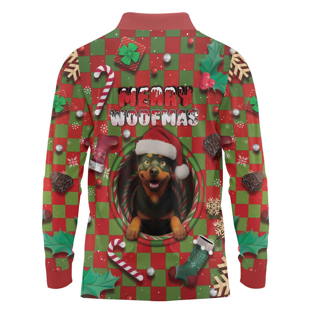 Rottweiler Christmas Long Sleeve Polo Shirt Merry Woofmas - Wonder Print Shop