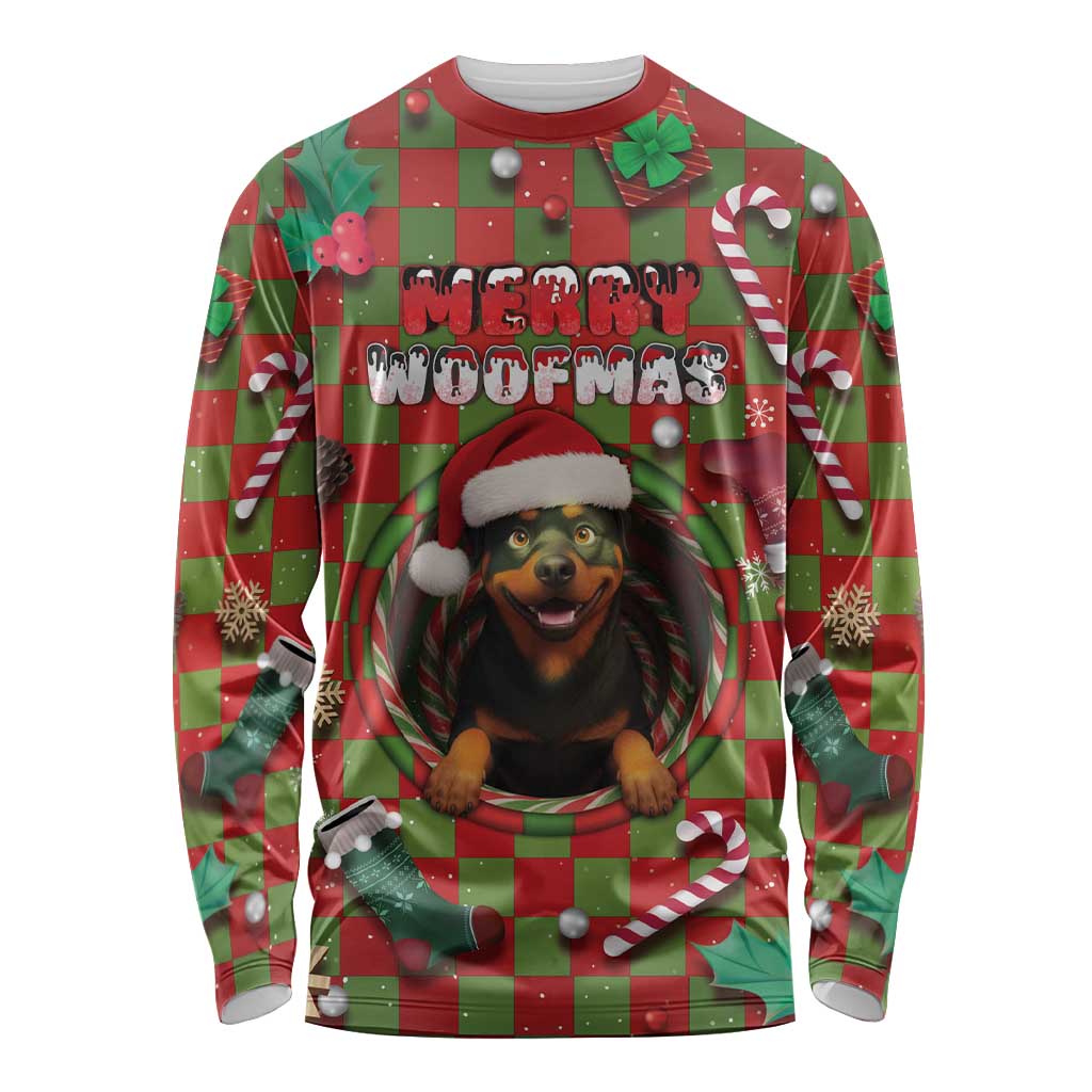 Rottweiler Christmas Long Sleeve Shirt Merry Woofmas - Wonder Print Shop