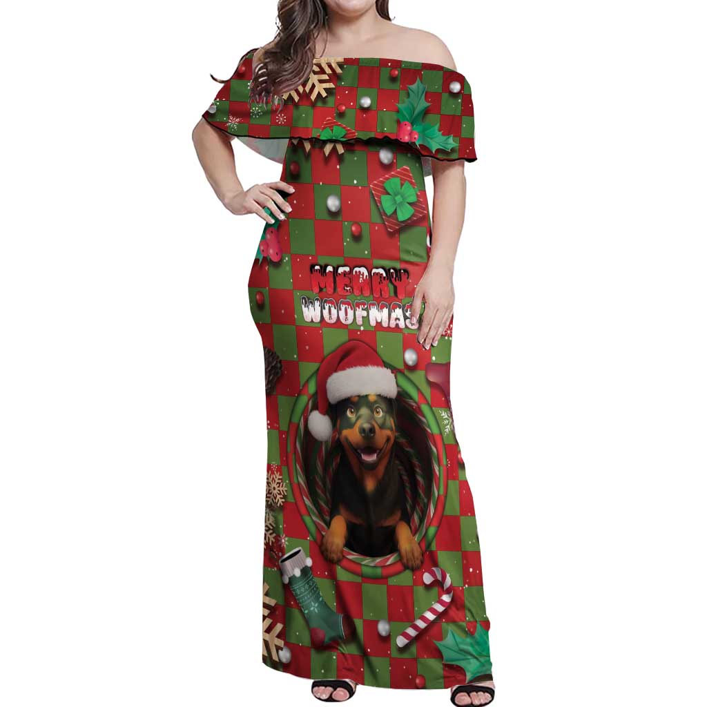 Rottweiler Christmas Off Shoulder Maxi Dress Merry Woofmas - Wonder Print Shop
