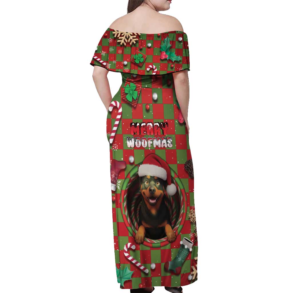 Rottweiler Christmas Off Shoulder Maxi Dress Merry Woofmas - Wonder Print Shop