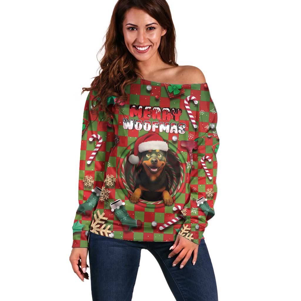 Rottweiler Christmas Off Shoulder Sweater Merry Woofmas - Wonder Print Shop