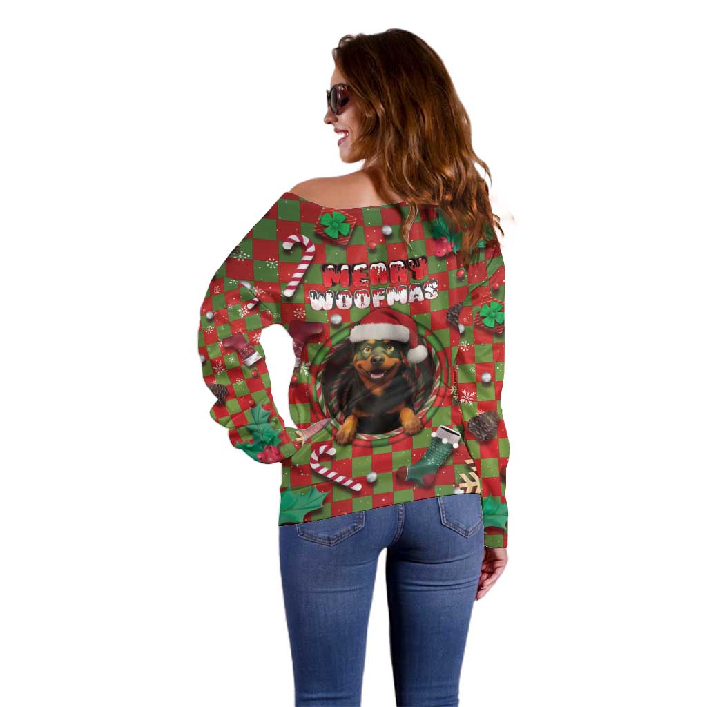 Rottweiler Christmas Off Shoulder Sweater Merry Woofmas - Wonder Print Shop