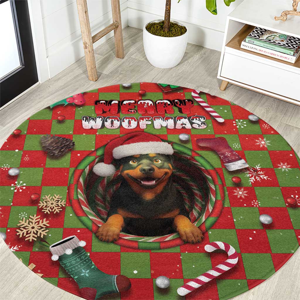 Rottweiler Christmas Round Carpet Merry Woofmas - Wonder Print Shop