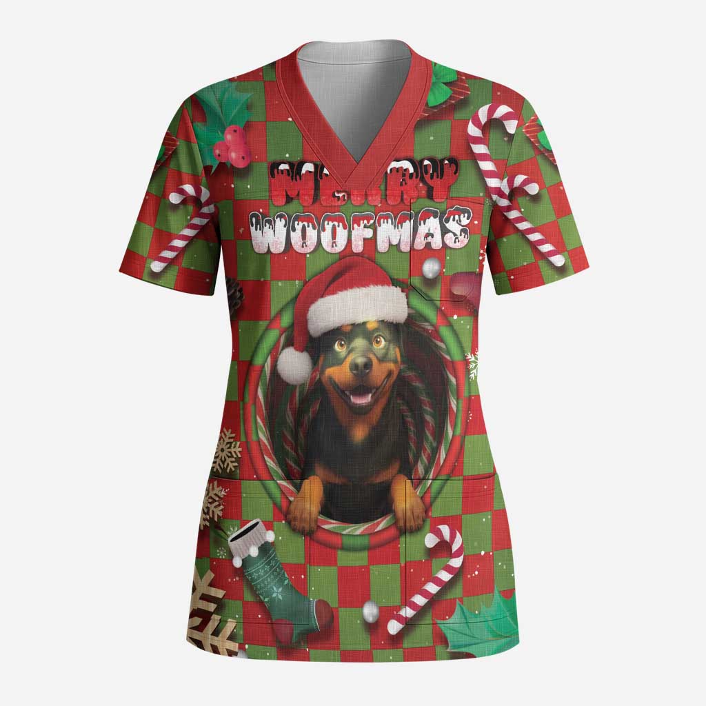 Rottweiler Christmas Scrub Top Merry Woofmas - Wonder Print Shop