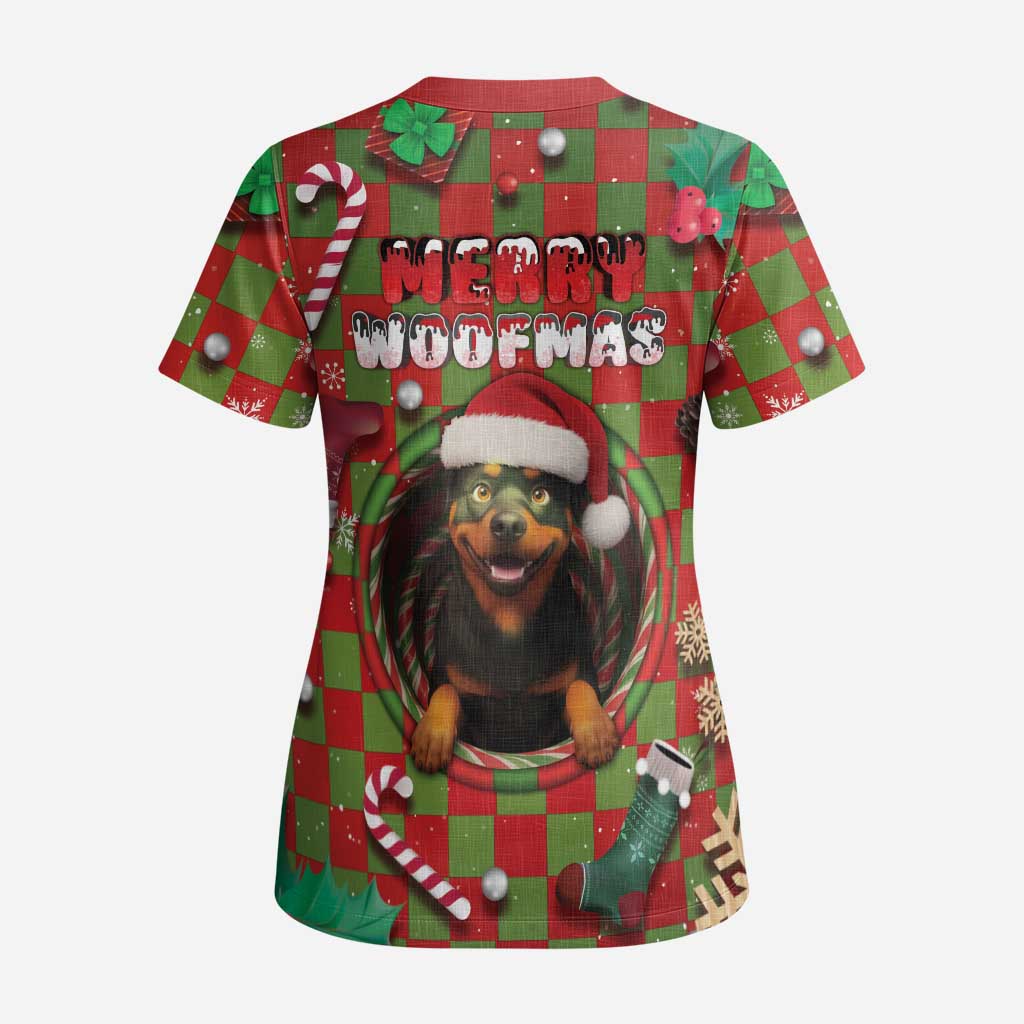 Rottweiler Christmas Scrub Top Merry Woofmas - Wonder Print Shop