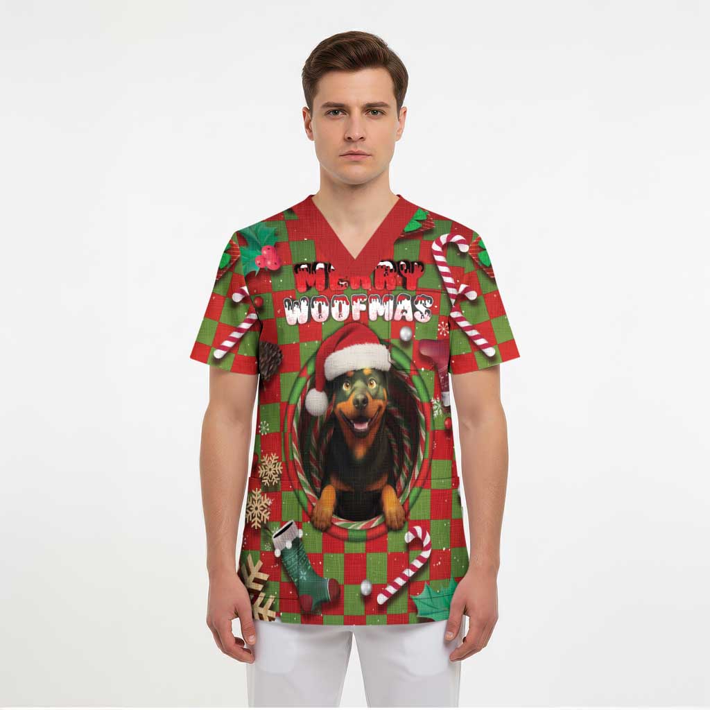 Rottweiler Christmas Scrub Top Merry Woofmas - Wonder Print Shop