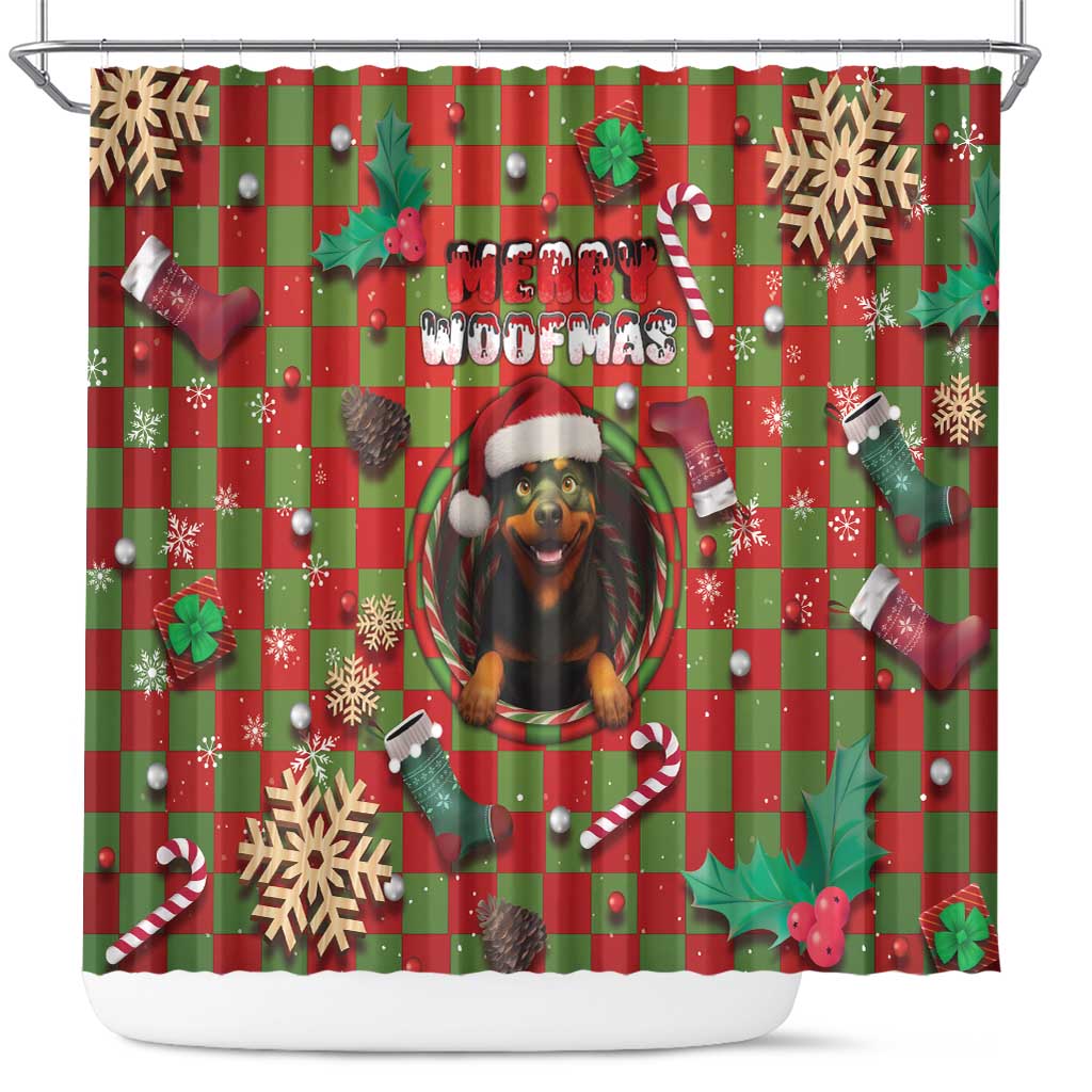 Rottweiler Christmas Shower Curtain Merry Woofmas - Wonder Print Shop