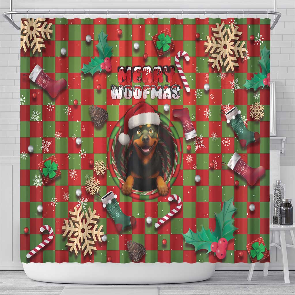 Rottweiler Christmas Shower Curtain Merry Woofmas - Wonder Print Shop