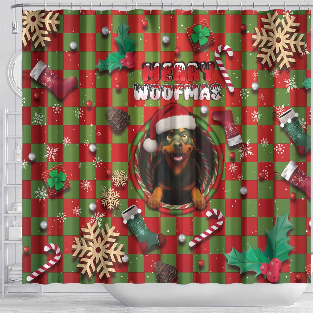 Rottweiler Christmas Shower Curtain Merry Woofmas - Wonder Print Shop