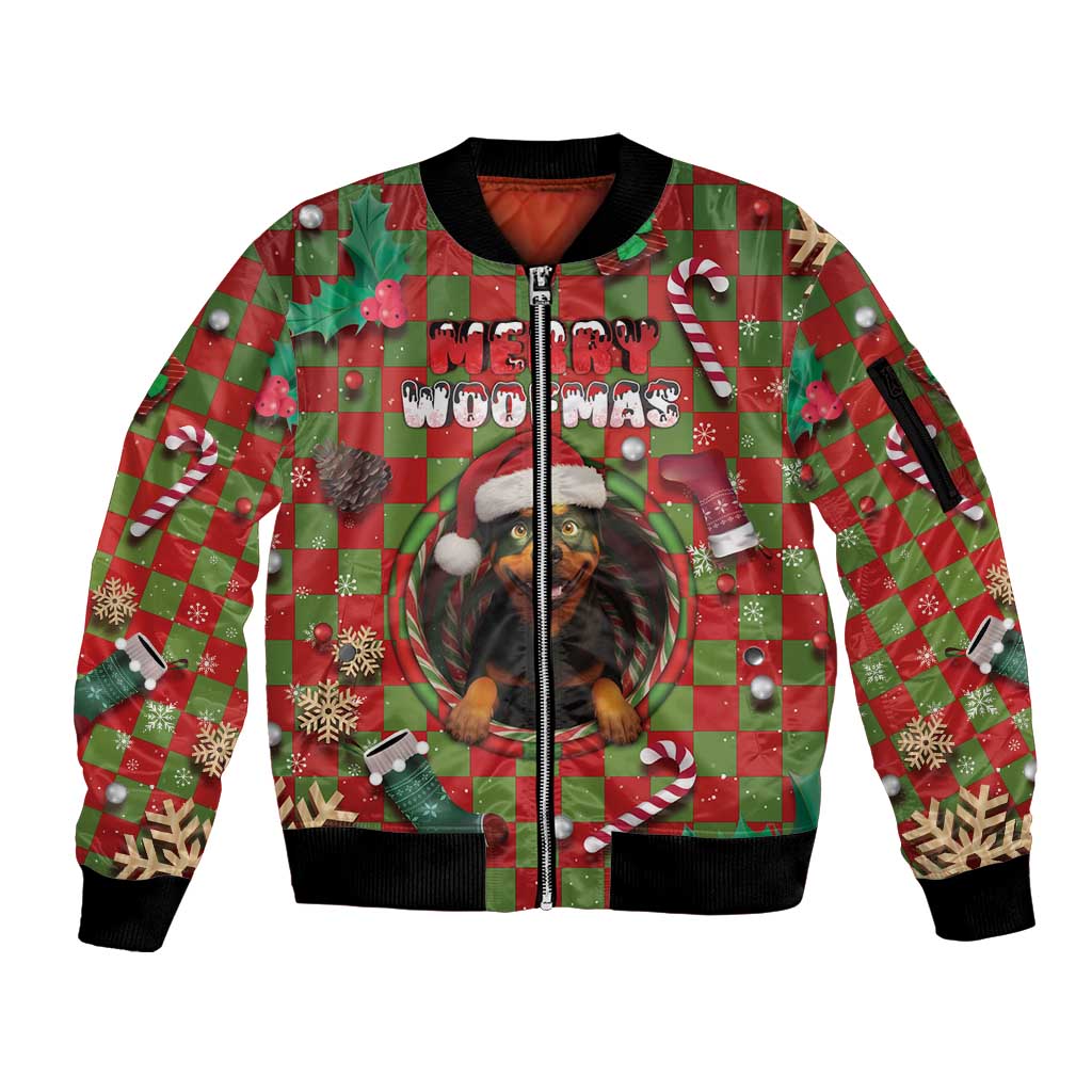 Rottweiler Christmas Sleeve Zip Bomber Jacket Merry Woofmas - Wonder Print Shop