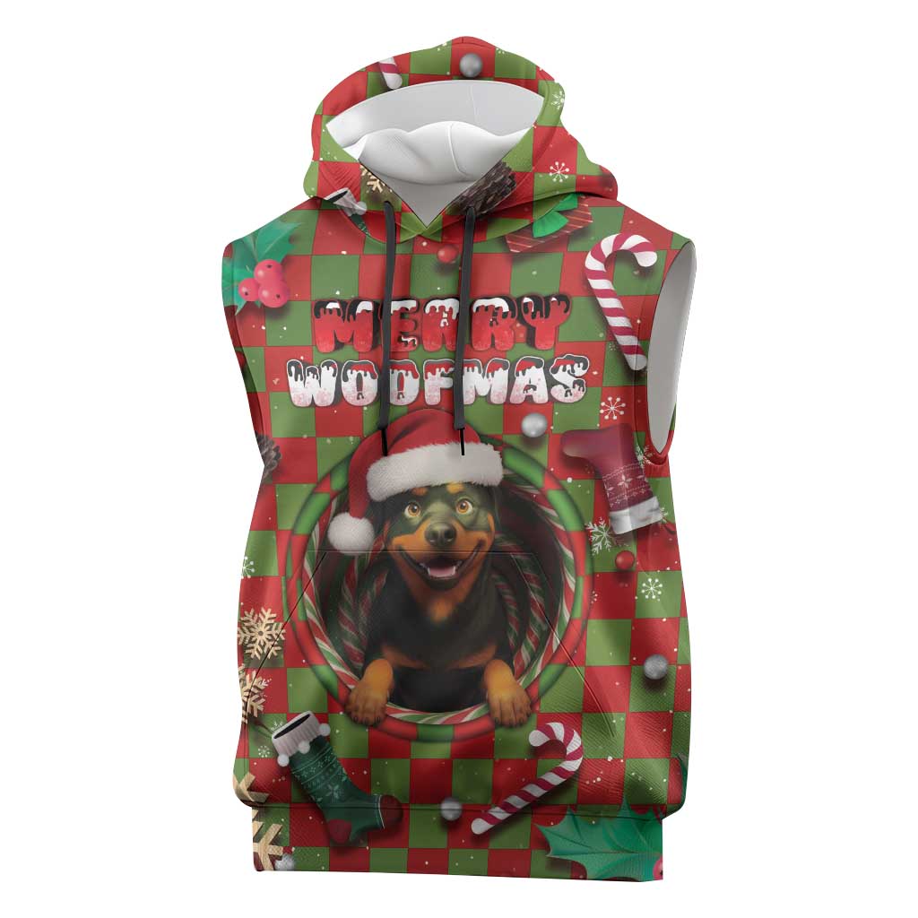 Rottweiler Christmas Sleeveless Hoodie Merry Woofmas - Wonder Print Shop