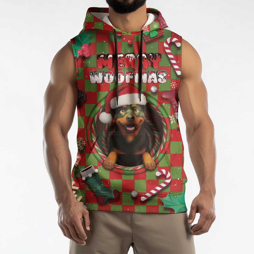 Rottweiler Christmas Sleeveless Hoodie Merry Woofmas - Wonder Print Shop