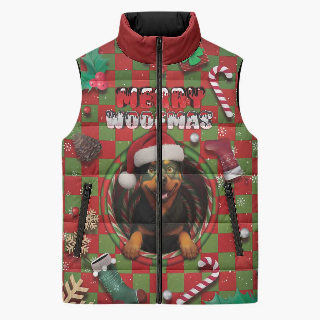 Rottweiler Christmas Sleeveless Puffer Jacket Merry Woofmas - Wonder Print Shop