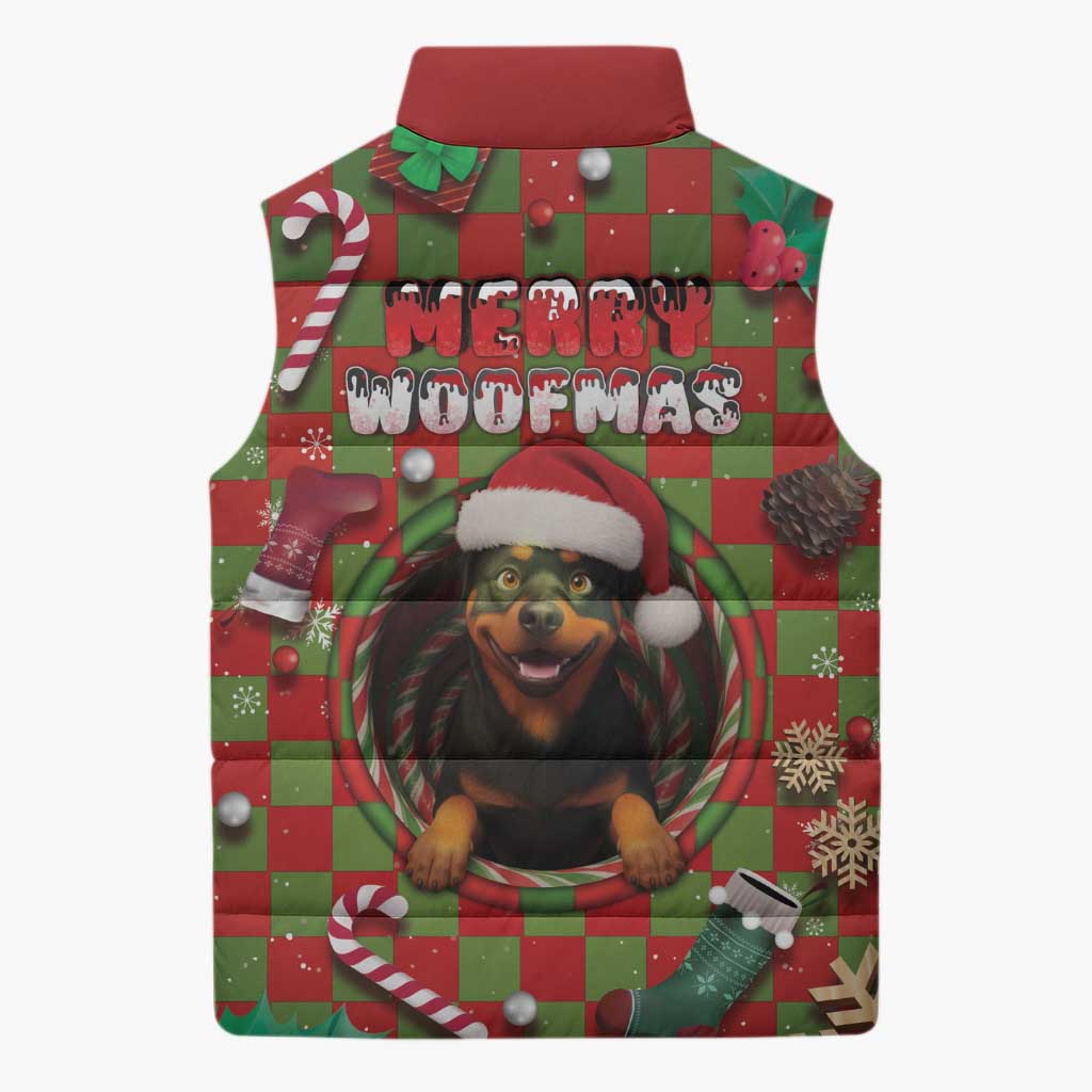 Rottweiler Christmas Sleeveless Puffer Jacket Merry Woofmas - Wonder Print Shop