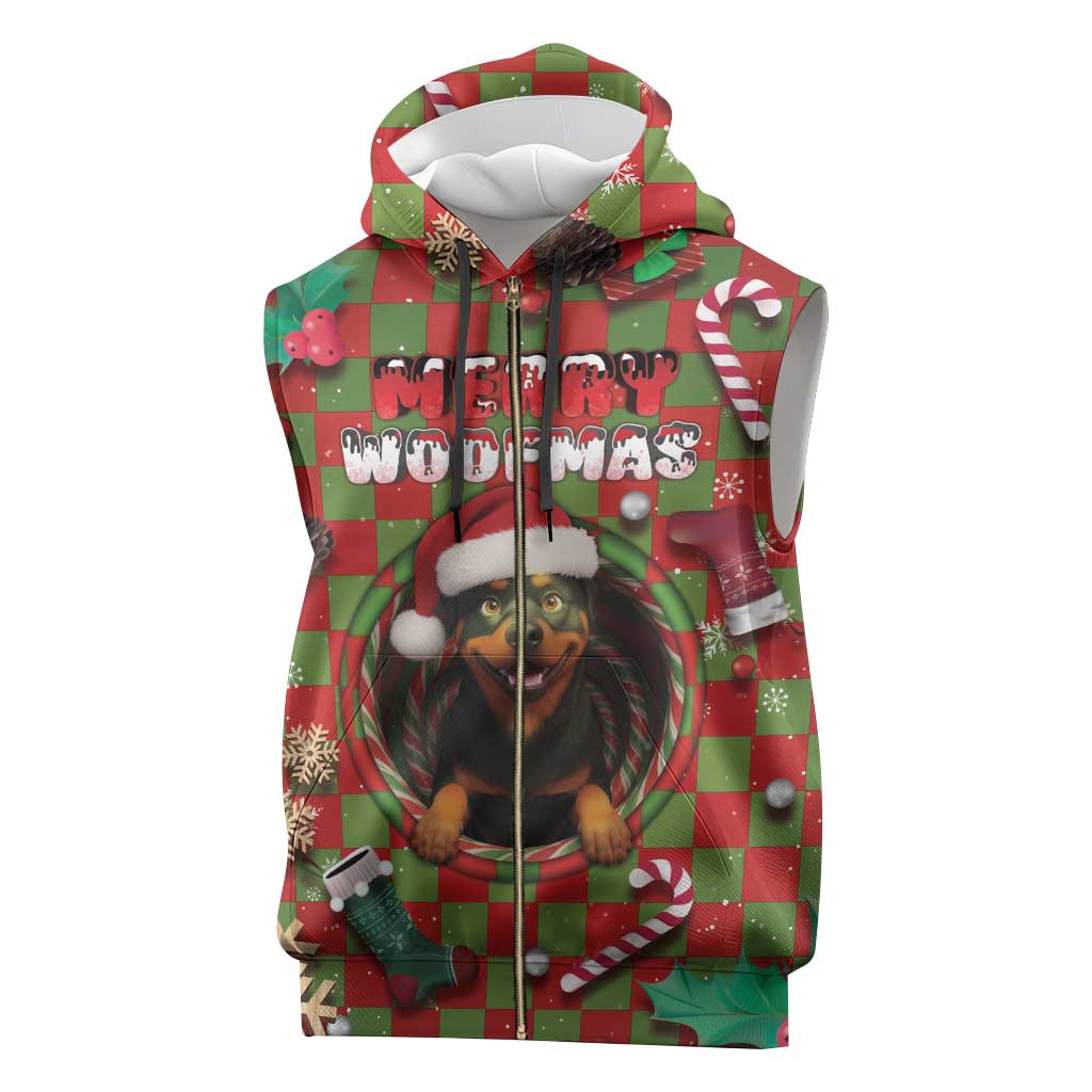 Rottweiler Christmas Sleeveless Zip Hoodie Merry Woofmas - Wonder Print Shop
