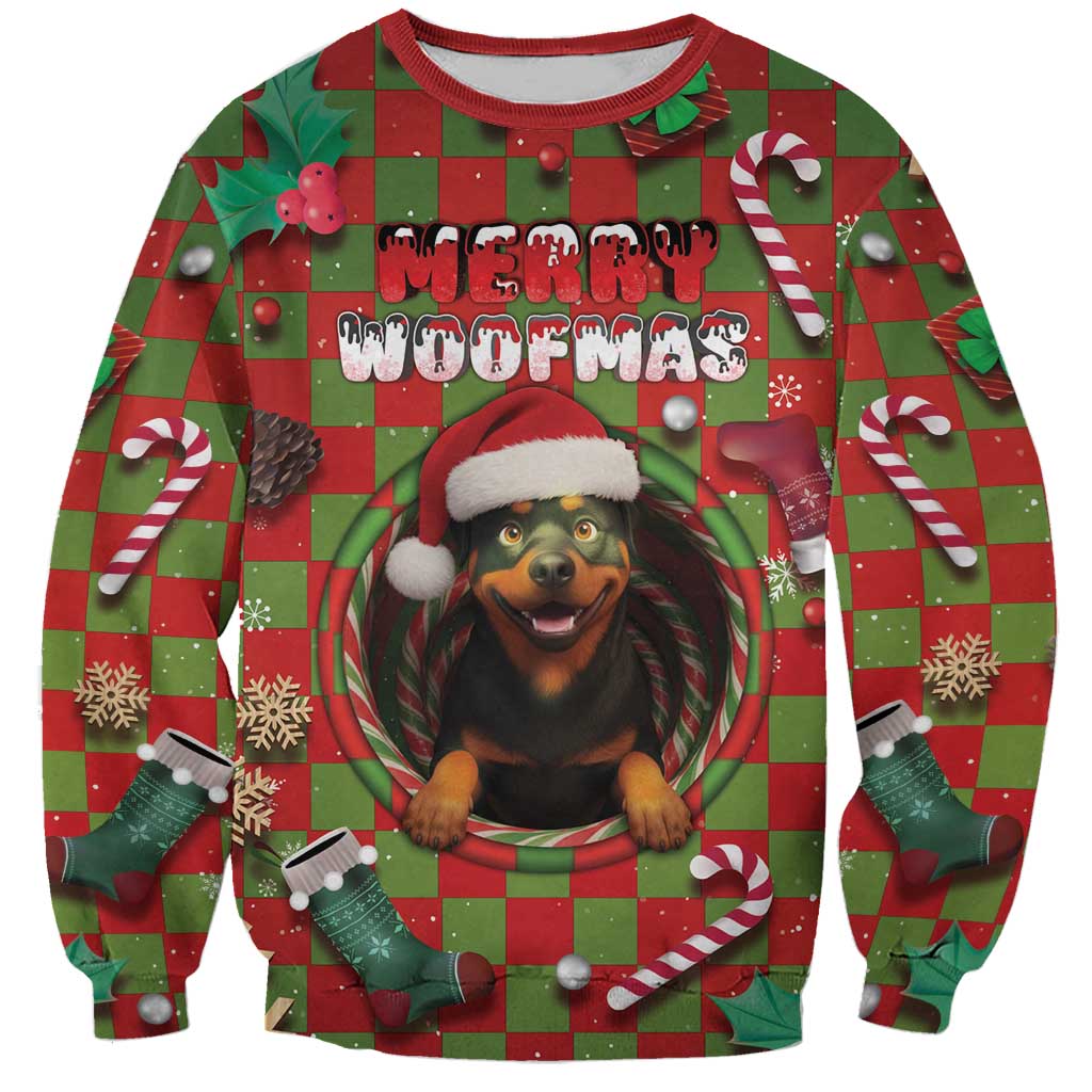 Rottweiler Christmas Sweatshirt Merry Woofmas - Wonder Print Shop