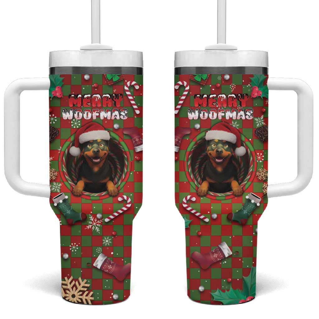 Rottweiler Christmas Tumbler With Handle Merry Woofmas - Wonder Print Shop