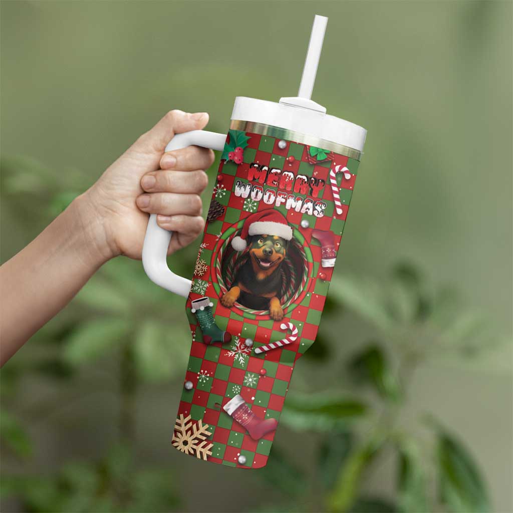Rottweiler Christmas Tumbler With Handle Merry Woofmas - Wonder Print Shop