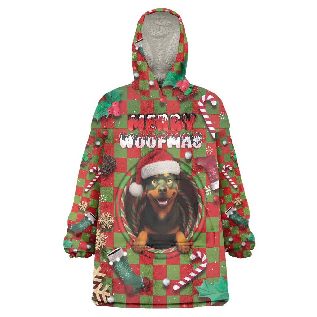 Rottweiler Christmas Wearable Blanket Hoodie Merry Woofmas - Wonder Print Shop