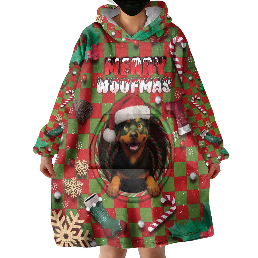Rottweiler Christmas Wearable Blanket Hoodie Merry Woofmas - Wonder Print Shop