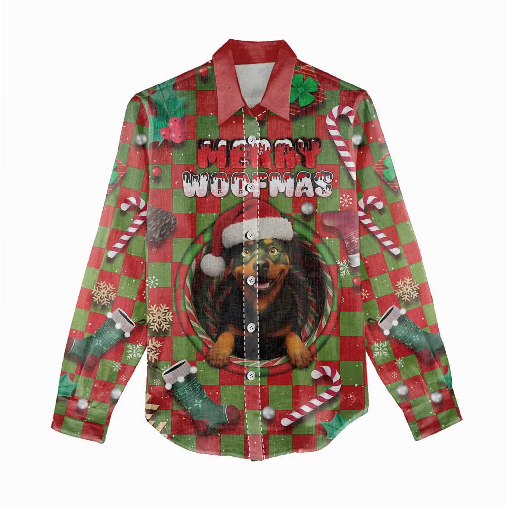 Rottweiler Christmas Women Casual Shirt Merry Woofmas - Wonder Print Shop