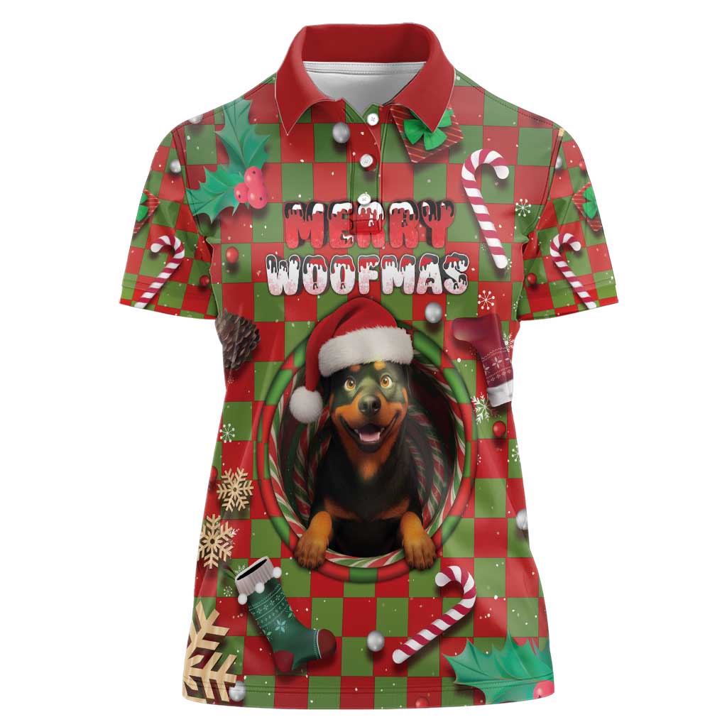 Rottweiler Christmas Women Polo Shirt Merry Woofmas - Wonder Print Shop