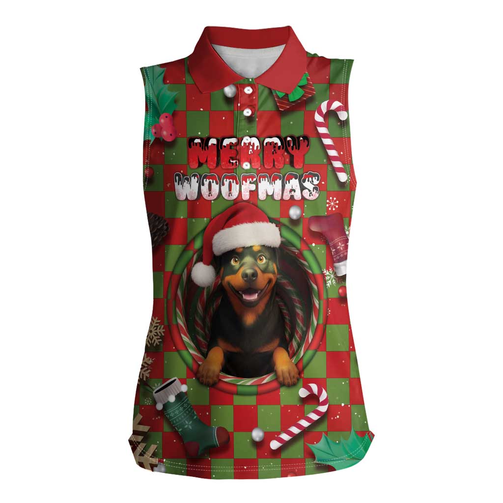 Rottweiler Christmas Women Sleeveless Polo Shirt Merry Woofmas - Wonder Print Shop