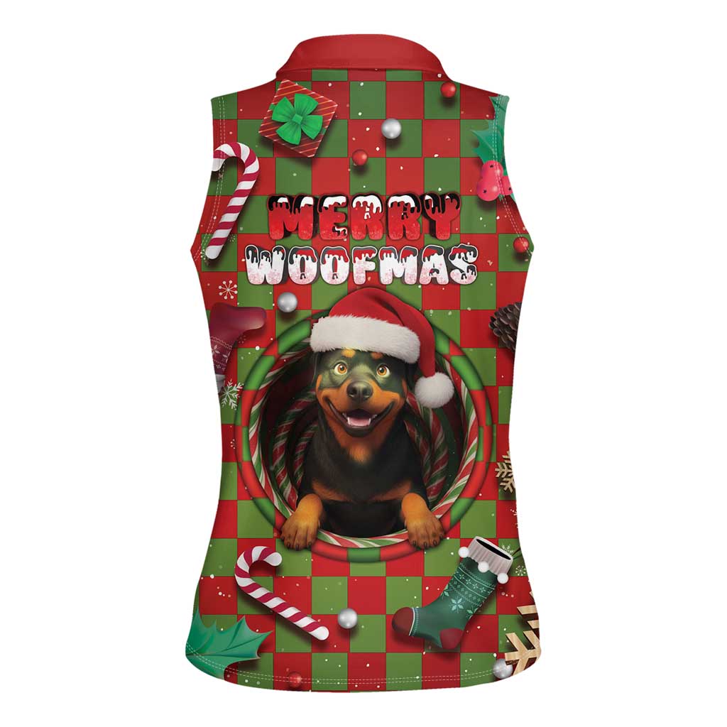 Rottweiler Christmas Women Sleeveless Polo Shirt Merry Woofmas - Wonder Print Shop