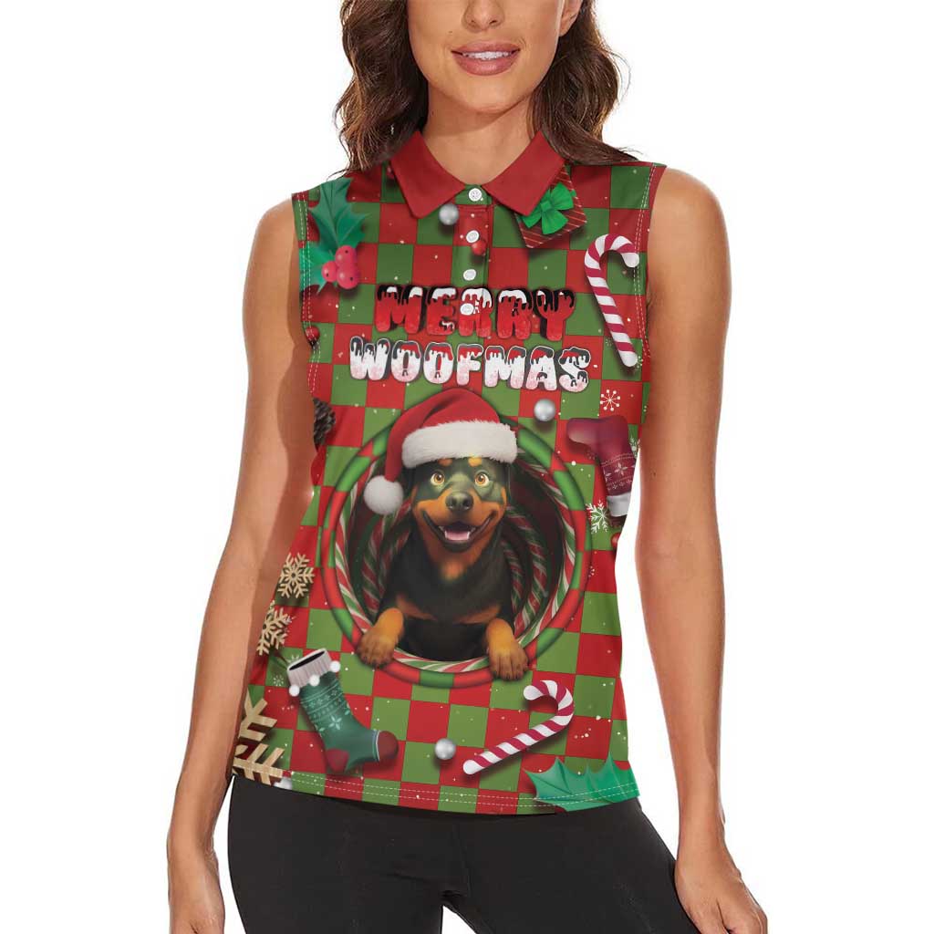 Rottweiler Christmas Women Sleeveless Polo Shirt Merry Woofmas - Wonder Print Shop