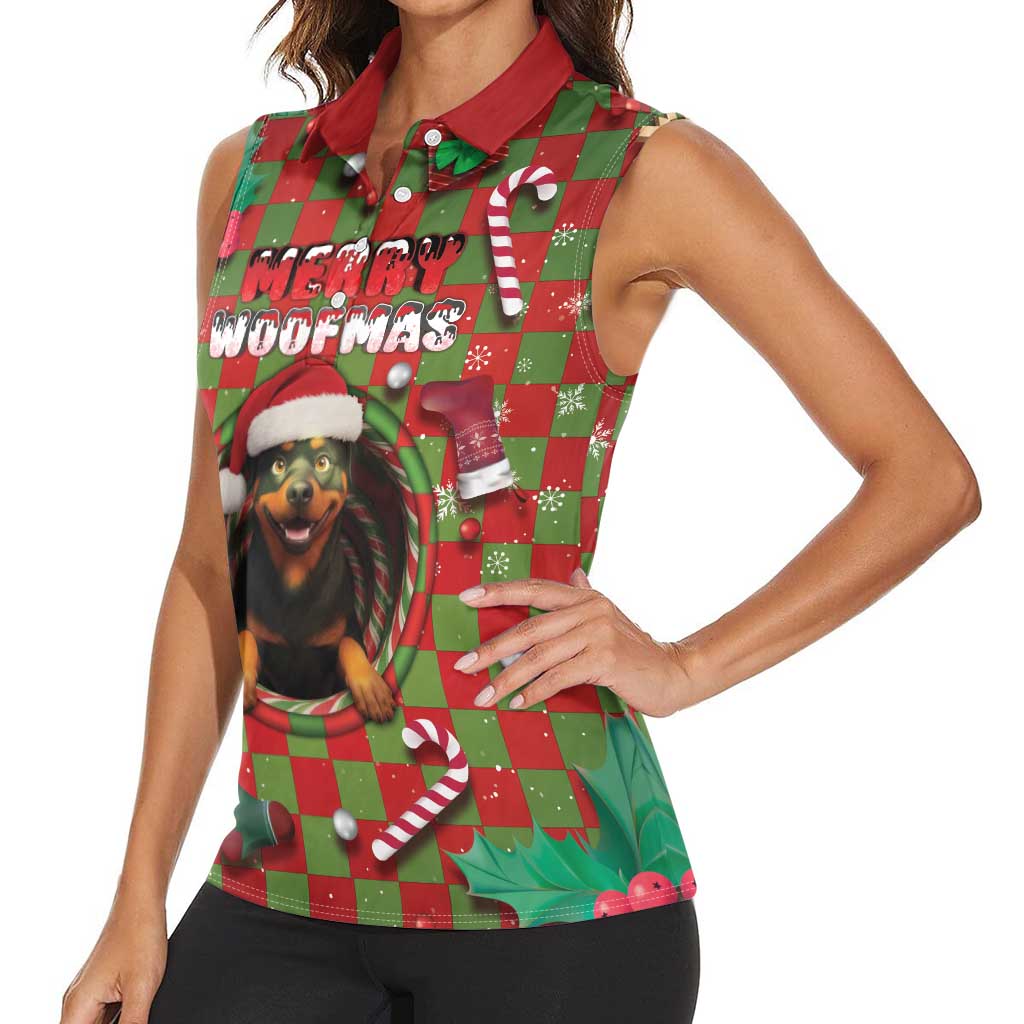 Rottweiler Christmas Women Sleeveless Polo Shirt Merry Woofmas - Wonder Print Shop