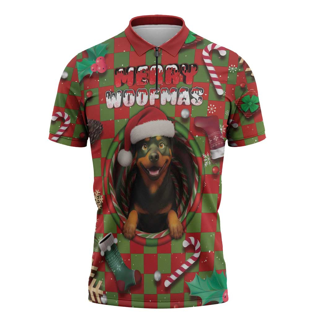 Rottweiler Christmas Zipper Polo Shirt Merry Woofmas - Wonder Print Shop