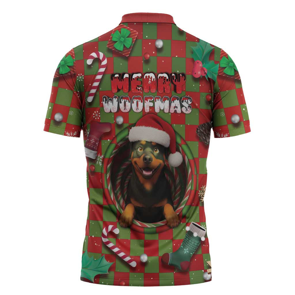 Rottweiler Christmas Zipper Polo Shirt Merry Woofmas - Wonder Print Shop