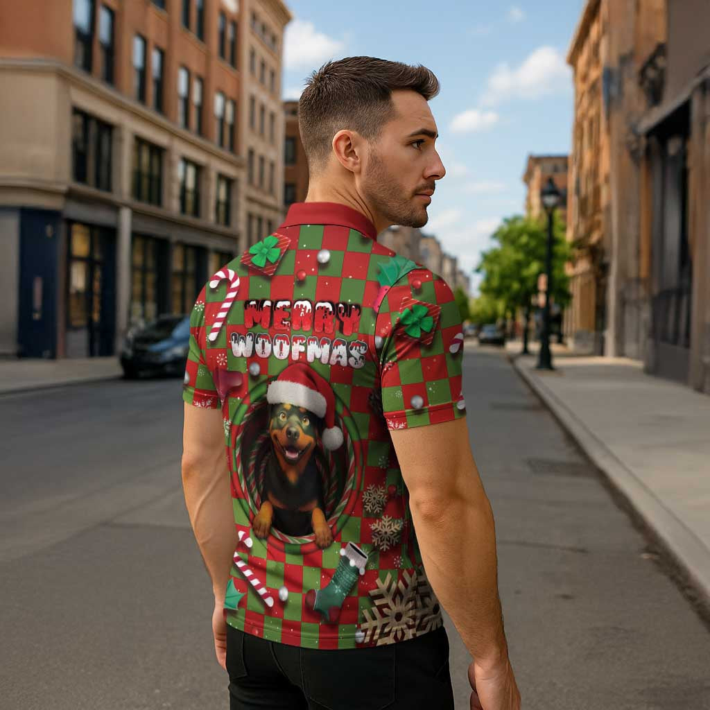 Rottweiler Christmas Zipper Polo Shirt Merry Woofmas - Wonder Print Shop